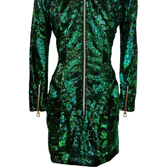 Balmain X H&M Emerald Green Sequin Mini Dress Size 8 - Picture 5 of 13